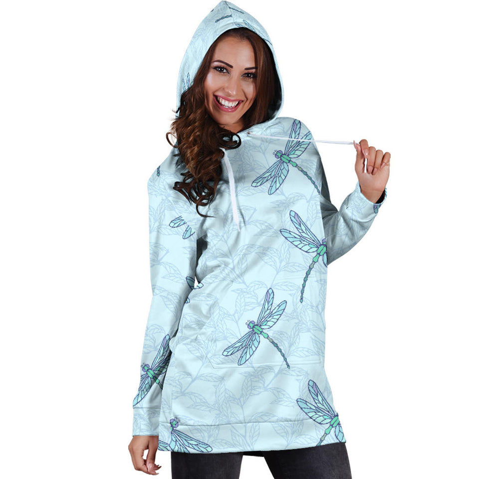 Dragonfly Pattern Blue Background Women'S Hoodie Dress