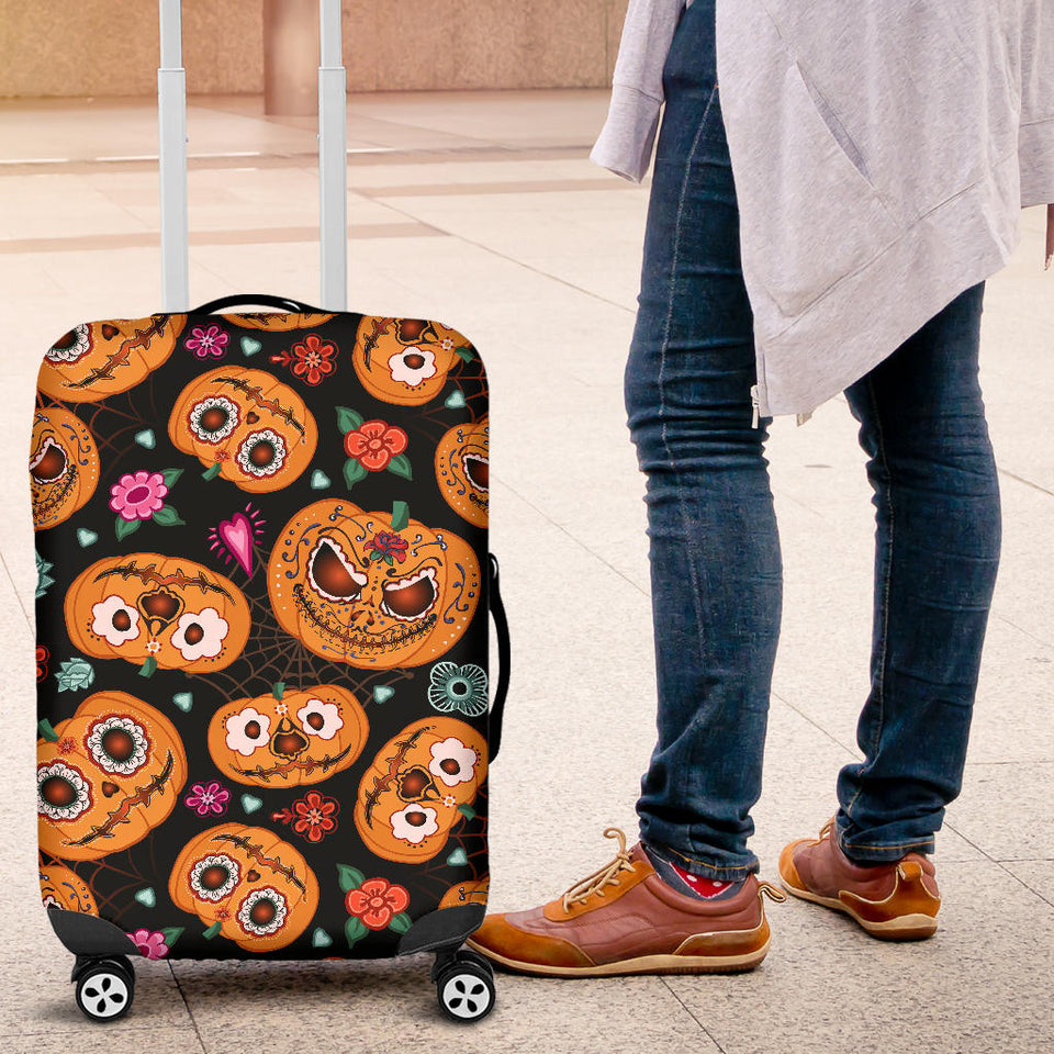 Pumpkin Flowers Spiderweb Halloween Theme Luggage Covers