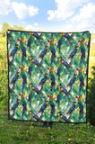 Colorful Parrot Exotic Flower Leaves Premium Quilt