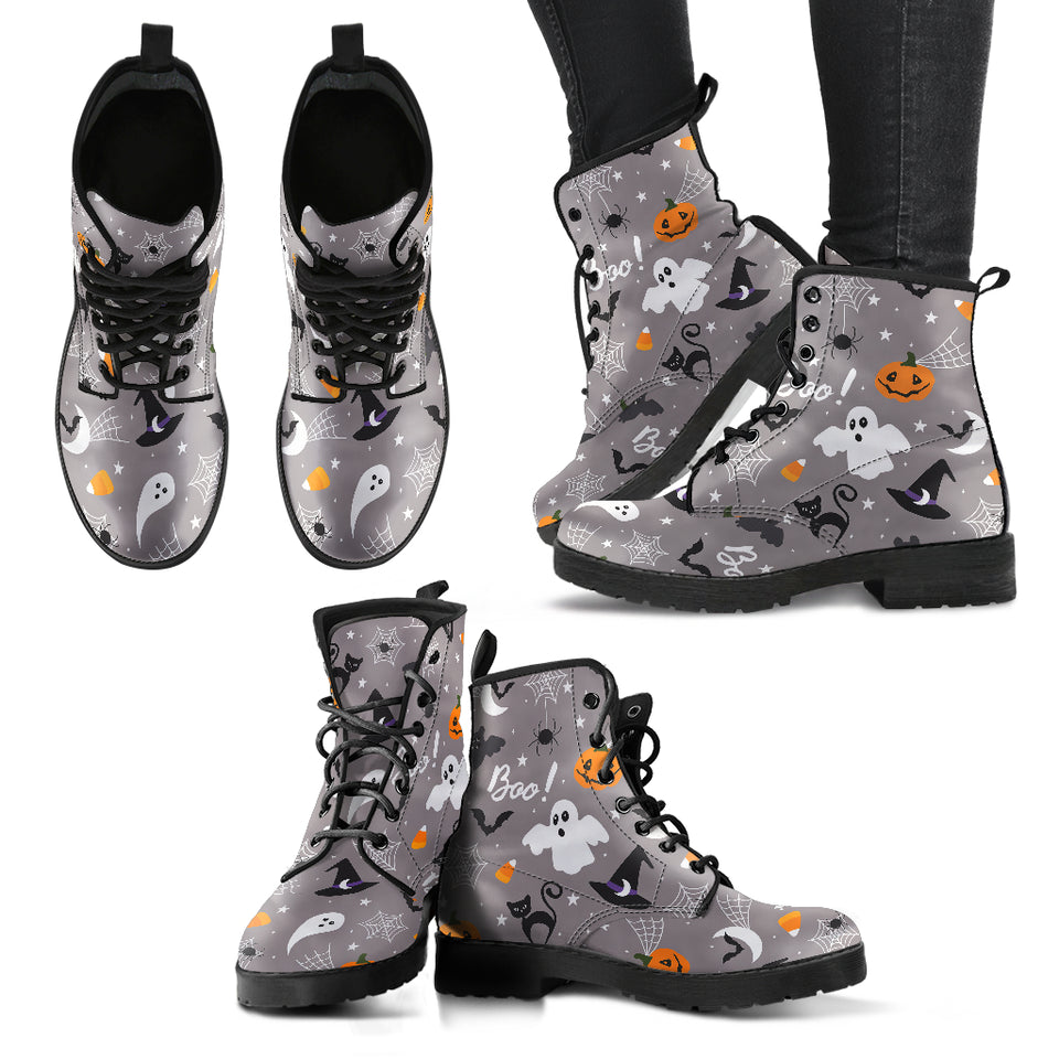Halloween Design Pattern Leather Boots