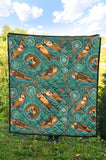 Cute Brown Sea Otters Ornamental Seaweed Corals Green Water Premium Quilt