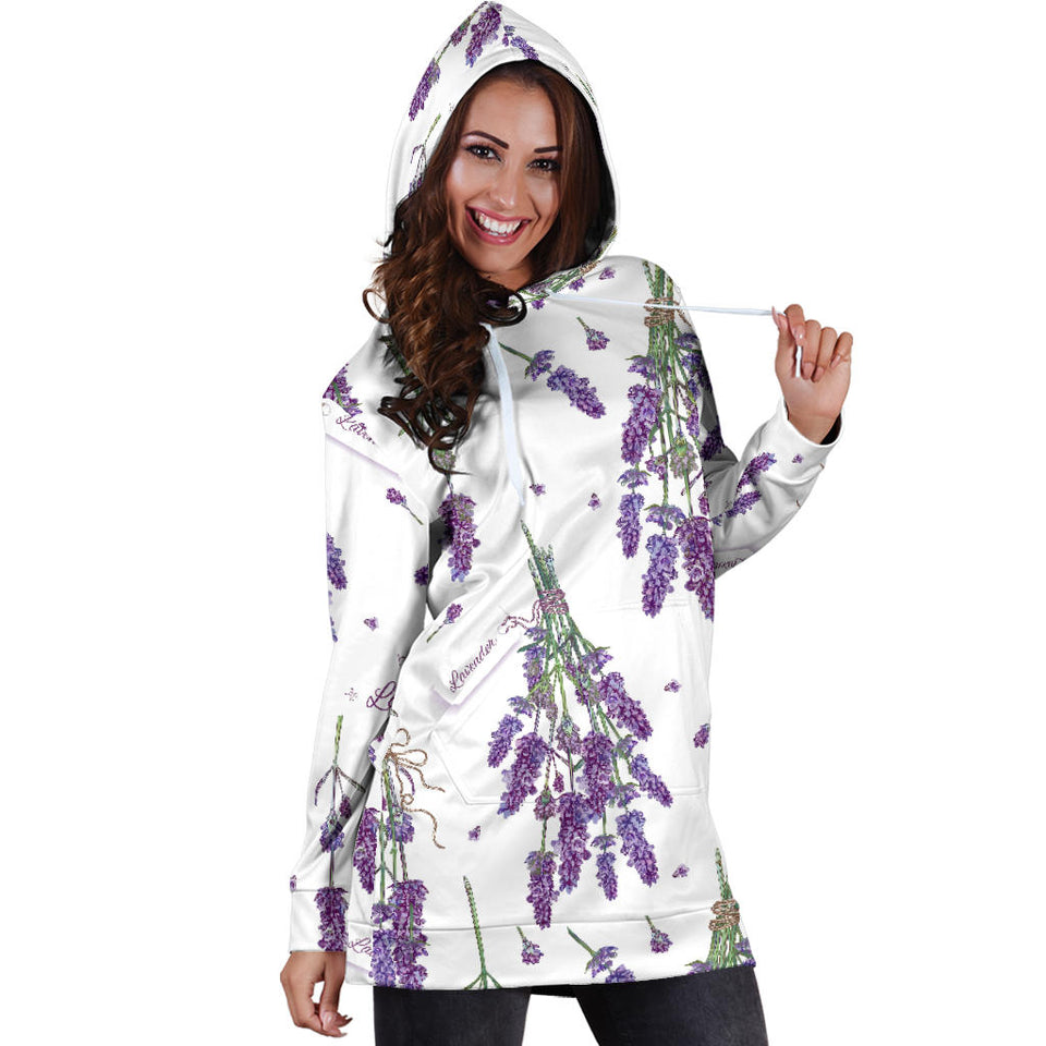 Lavender Flower Design Pattern Women'S Hoodie Dress