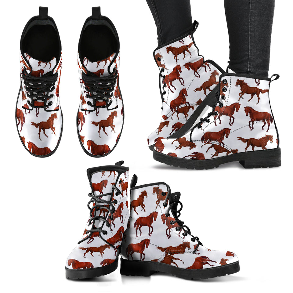 Horses Running Pattern Background Leather Boots