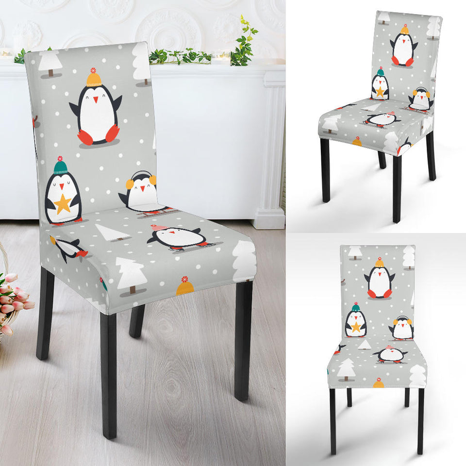 Cute Penguin Christmas Pattern Dining Chair Slipcover