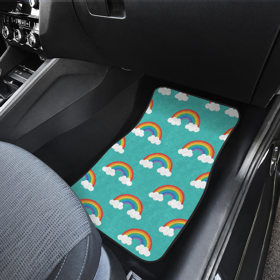 Rainbow Pattern Green Background Front And Back Car Mats
