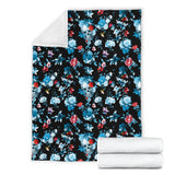 Skull Flower Roses Leave Pattern Premium Blanket
