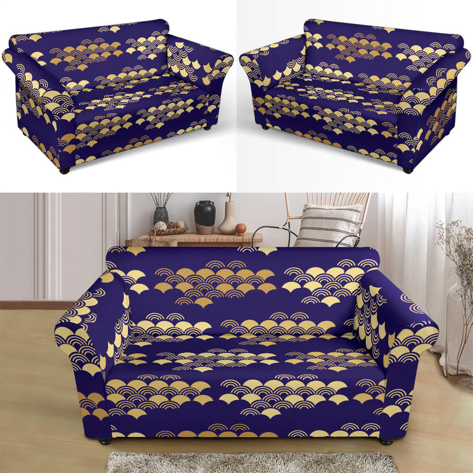 Beautiful Japanese Fan Pattern Loveseat Couch Slipcover