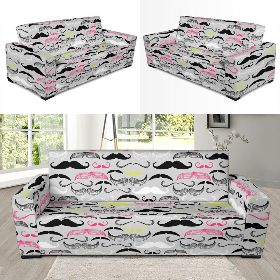 Mustache Beard Pattern Print Design 02 Sofa Slipcover
