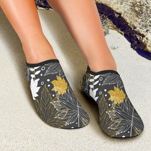 Beautiful Gold Autumn Maple Leaf Pattern Aqua Shoes