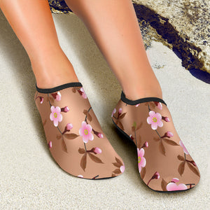 Pink Sakura Cherry Blossom Drak Brown Background Aqua Shoes