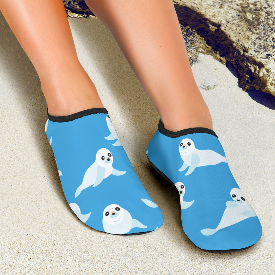 Cute Sea Lion Seal Pattern Background Aqua Shoes