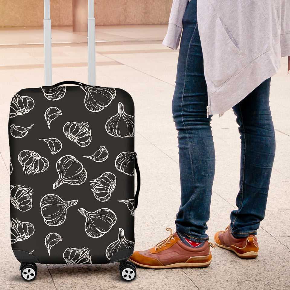 Garlic Pattern Black Background Luggage Covers