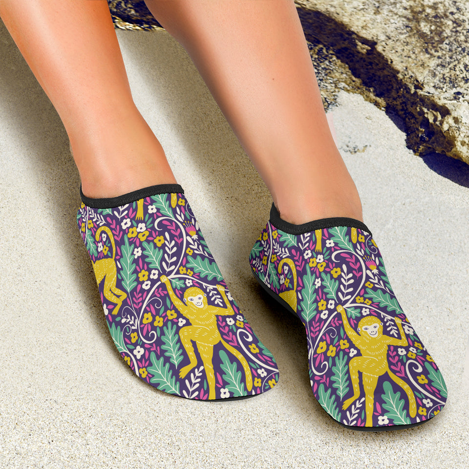 Cute Yellow Monkey Leaves Pattern Aqua Shoes