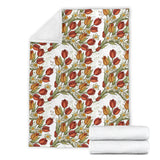 Red Tulips And Daffodils Pattern Premium Blanket