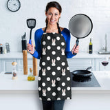 Cute White Rabbit Polka Dots Black Background Adjustable Apron