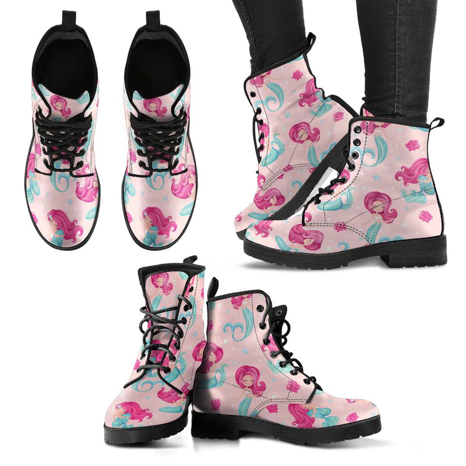 Cute Little Mermaid Pattern Leather Boots