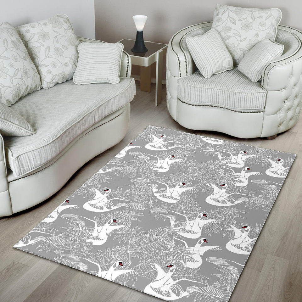 White Swan Gray Background Area Rug