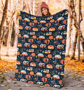 Camper Van Pattern Print Design 05 Premium Blanket