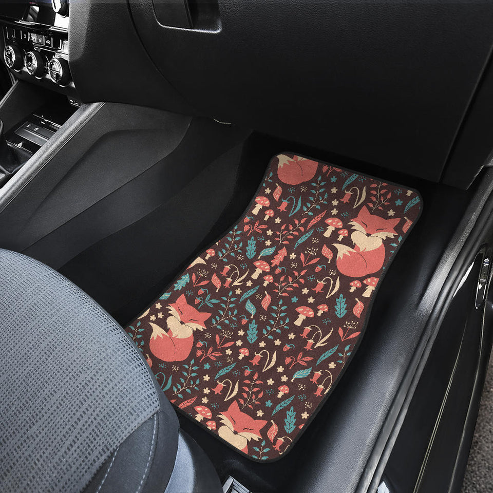 Fox Leaves Mushroom Pattern Front And Back Car Mats