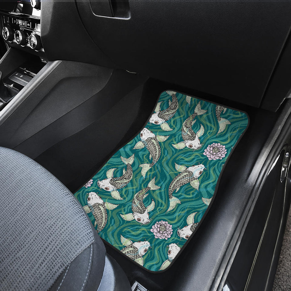 Koi Fish Carp Fish Lotus Pattern Front Car Mats