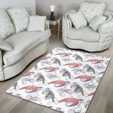 Watercolor Sea Turtle Jellyfish Pattern Area Rug