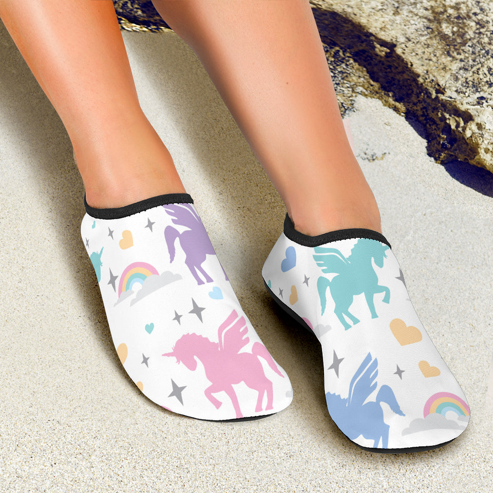 Colorful Unicorn Rainbow Heart Pattern Aqua Shoes