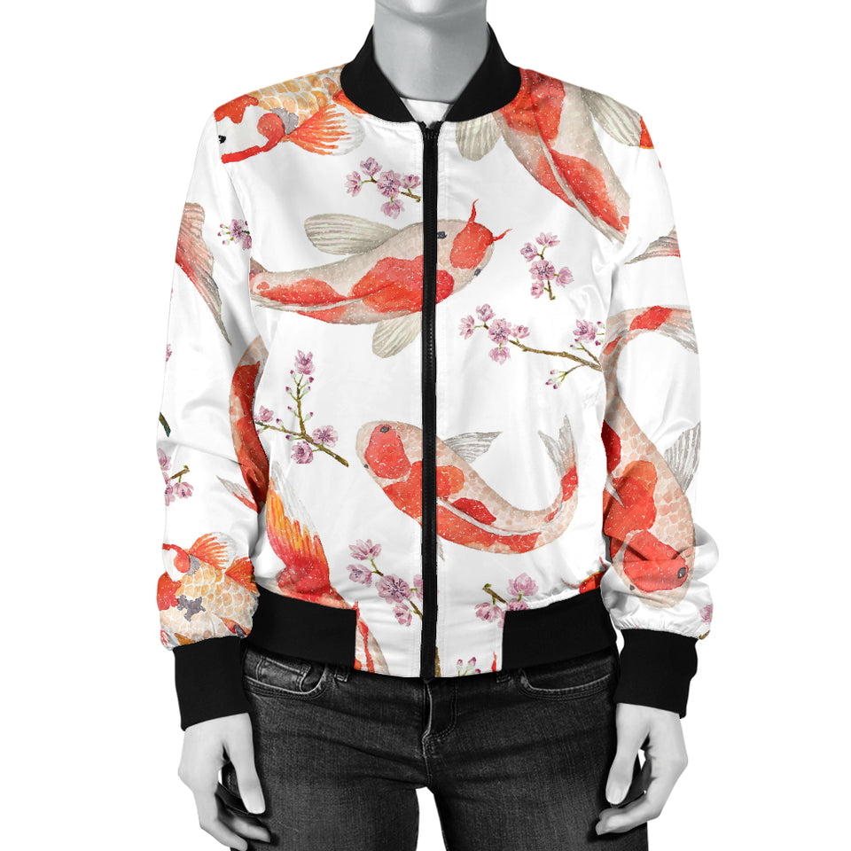 Watercolor Koi Fish Carp Fish Pattern Women'S Bomber Jacket