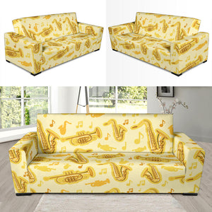 Saxophone Cornet Pattern Yellow Background Sofa Slipcover