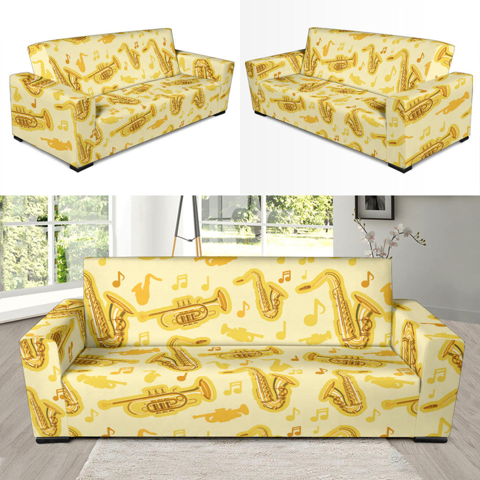 Saxophone Cornet Pattern Yellow Background Sofa Slipcover
