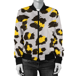 Gray Leopard Print Pattern Women'S Bomber Jacket