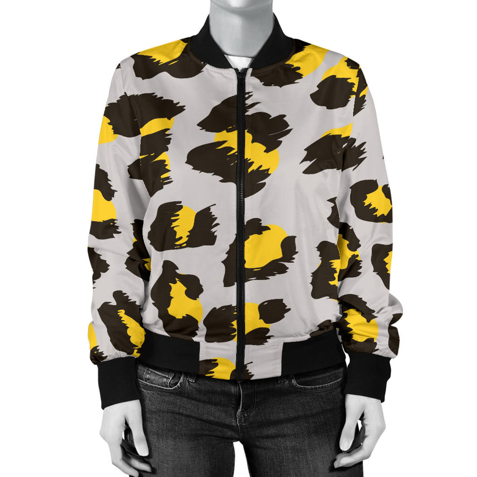 Gray Leopard Print Pattern Women'S Bomber Jacket
