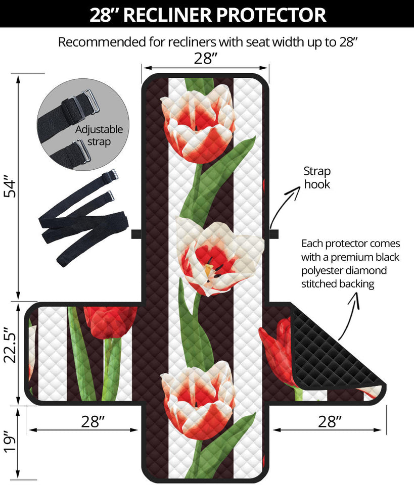 red and white tulips pattern Recliner Cover Protector