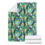 Colorful Parrot Exotic Flower Leaves Premium Blanket