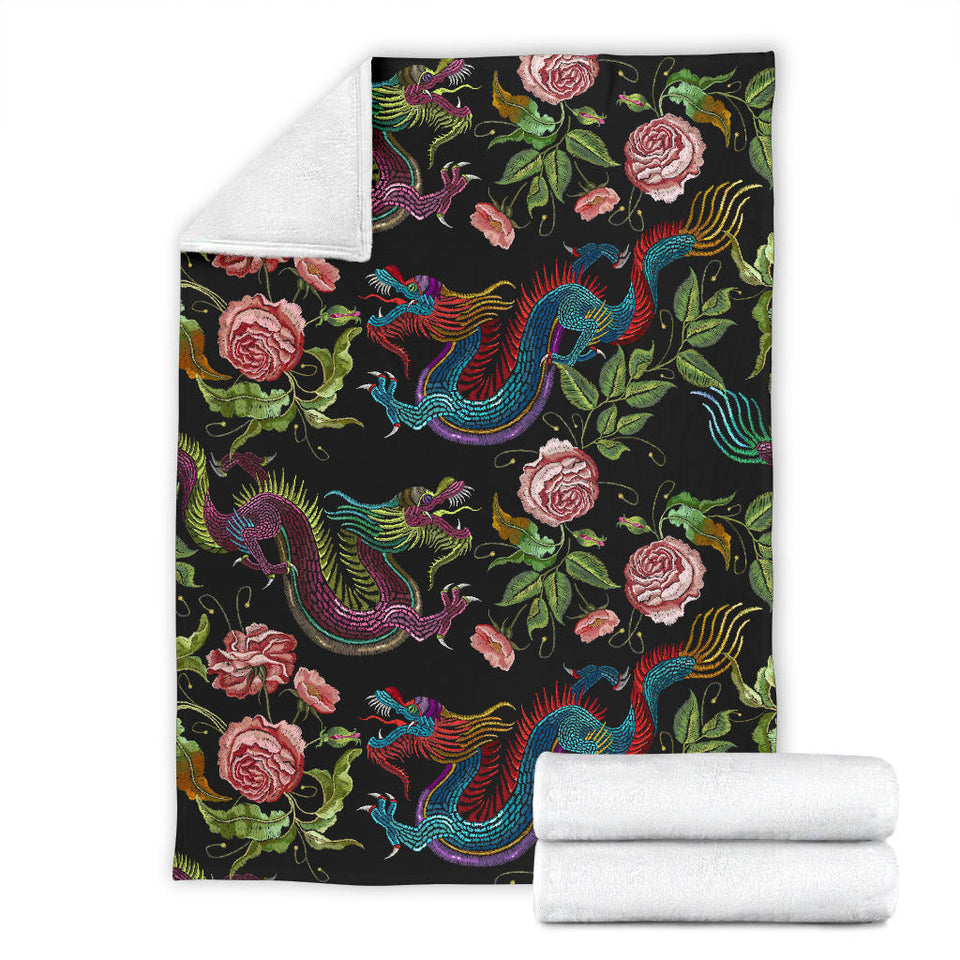 Dragons Flower Pattern Premium Blanket