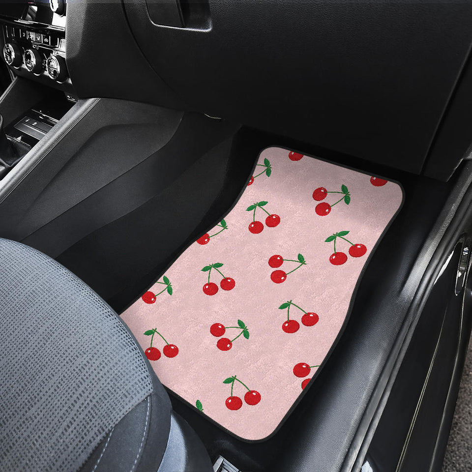 Cherry Pattern Pink Background Front And Back Car Mats