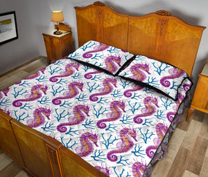 Purple seahorse blue coral pattern Quilt Bed Set