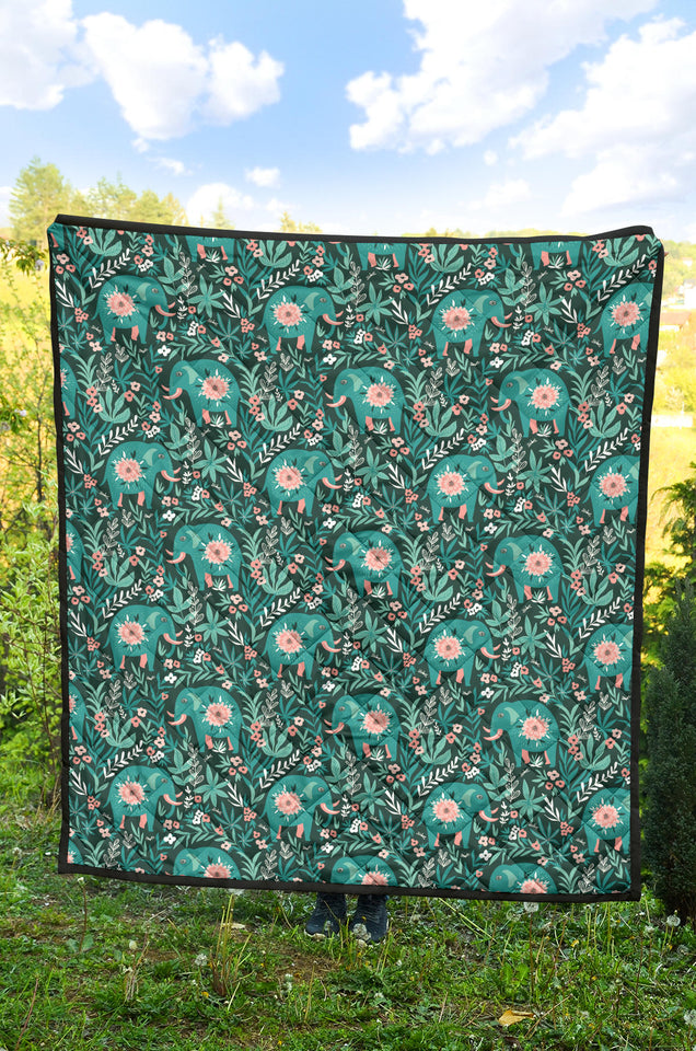 Elephants Jungle Pattern Premium Quilt