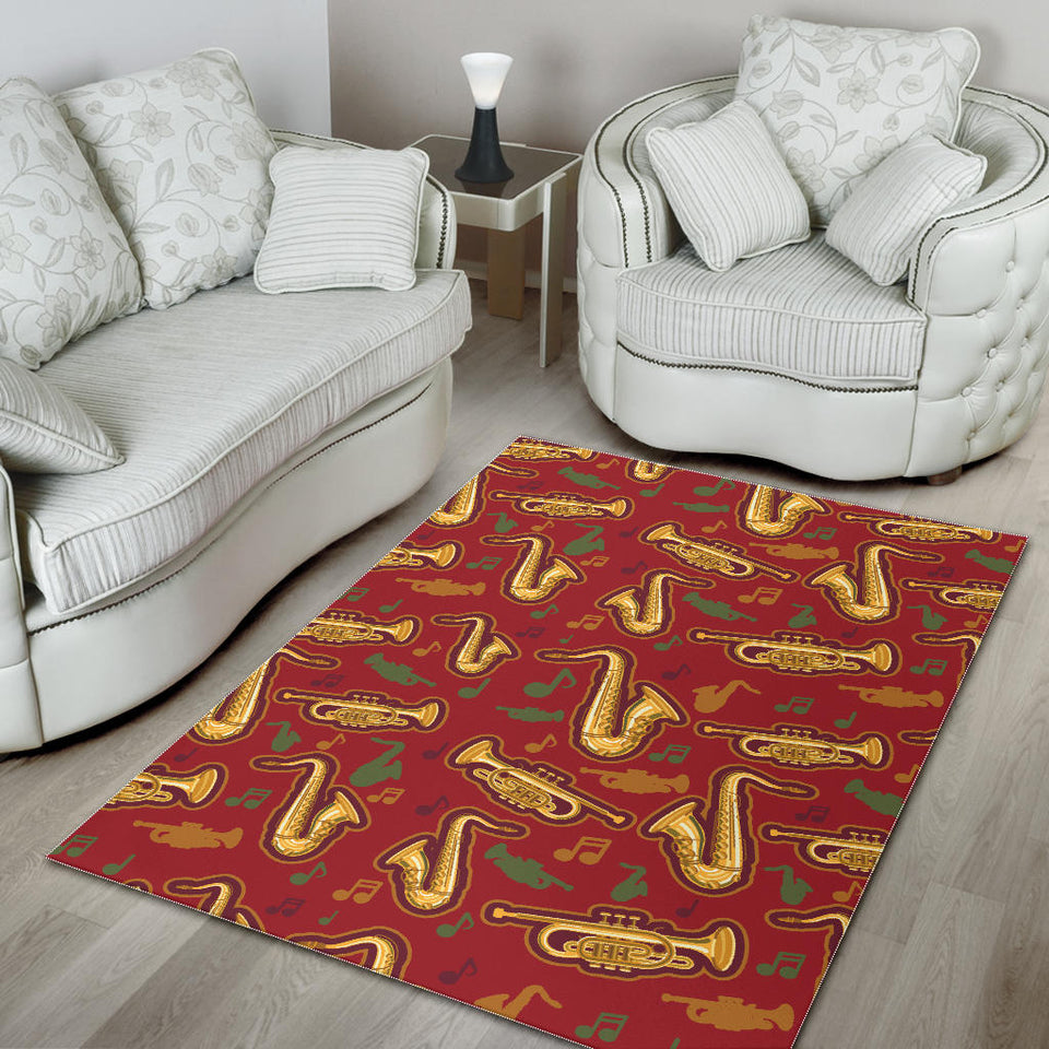 Saxophone Cornet Pattern Red Background Area Rug
