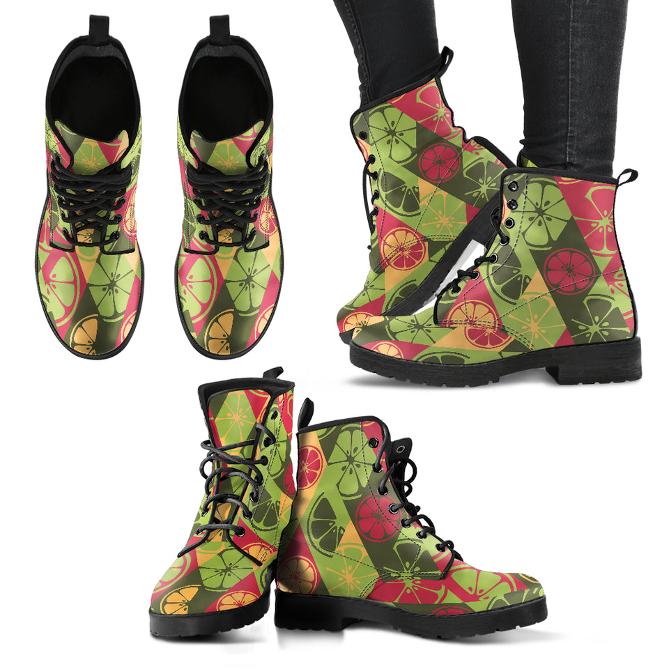 Cool Geometric Lime Pattern Leather Boots