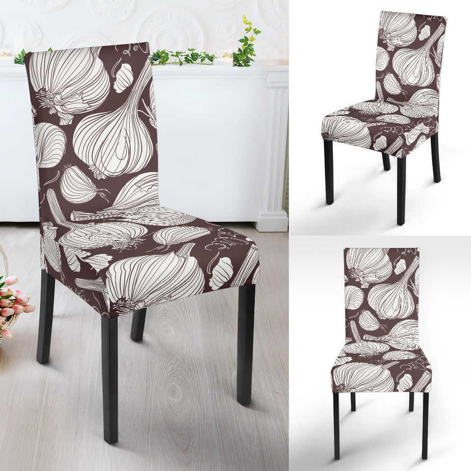 Garlic Bulb Dark Background Dining Chair Slipcover
