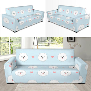 White Cute Pomeranian Pattern Sofa Slipcover