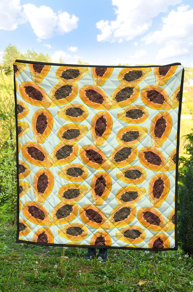 Watercolor Papaya Pattern Premium Quilt