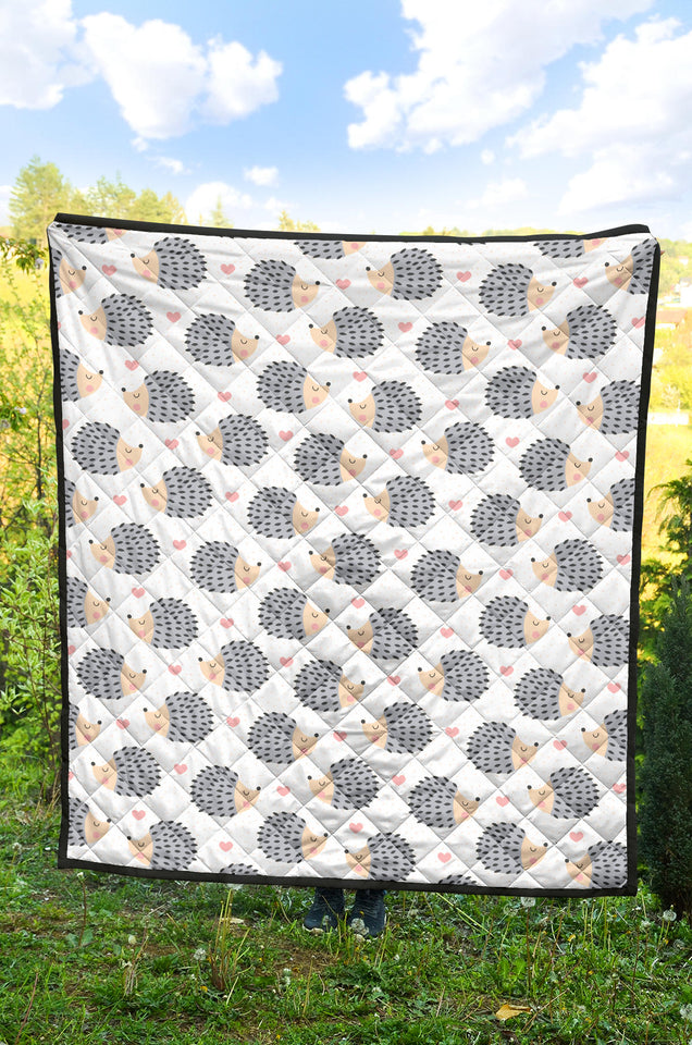 Hedgehog Pattern Print Design 04 Premium Quilt
