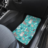 Christmas Cute Siberian Husky Puppie Pattern Front And Back Car Mats