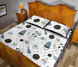 Hand drawn space elements space rocket star planet space probe Quilt Bed Set