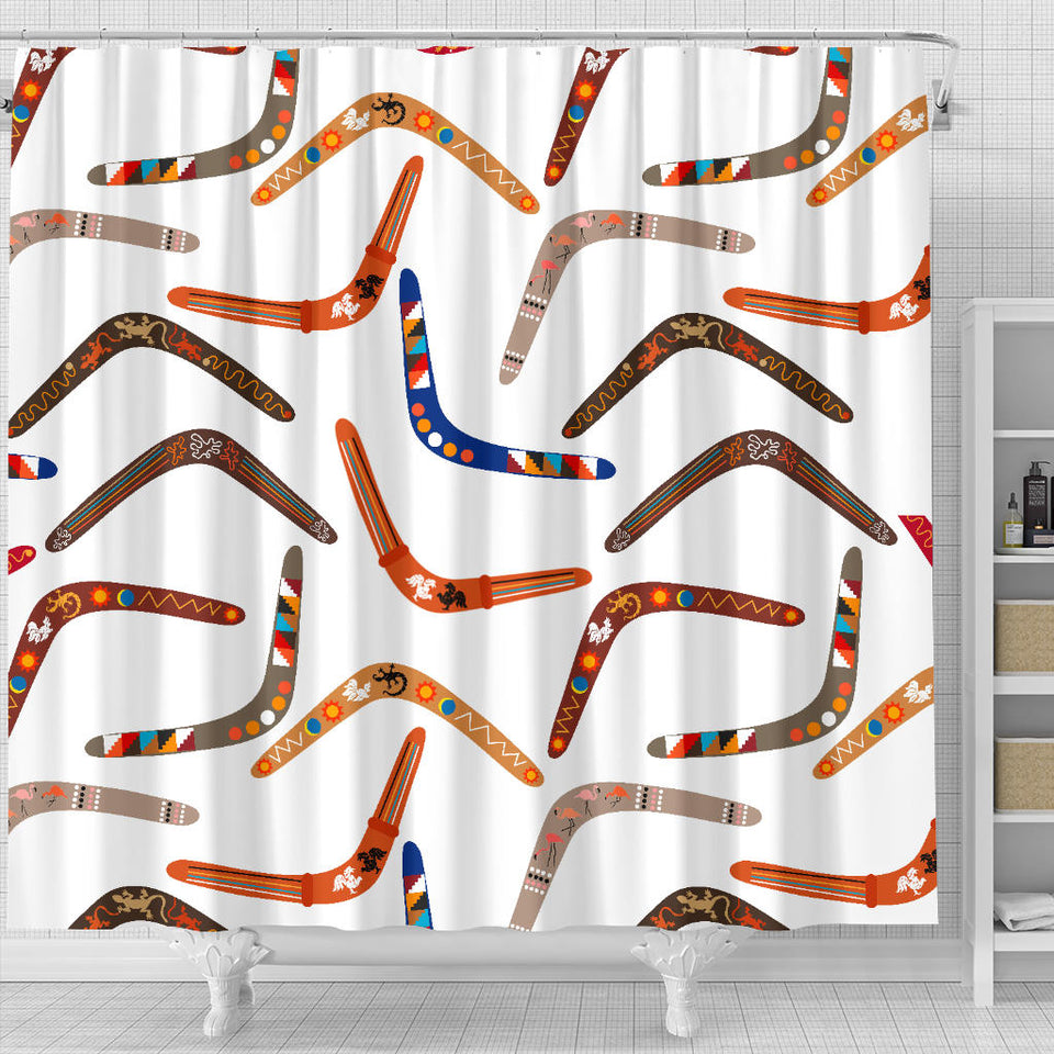 Boomerang Australian Aboriginal Ornament Pattern Shower Curtain Fulfilled In US