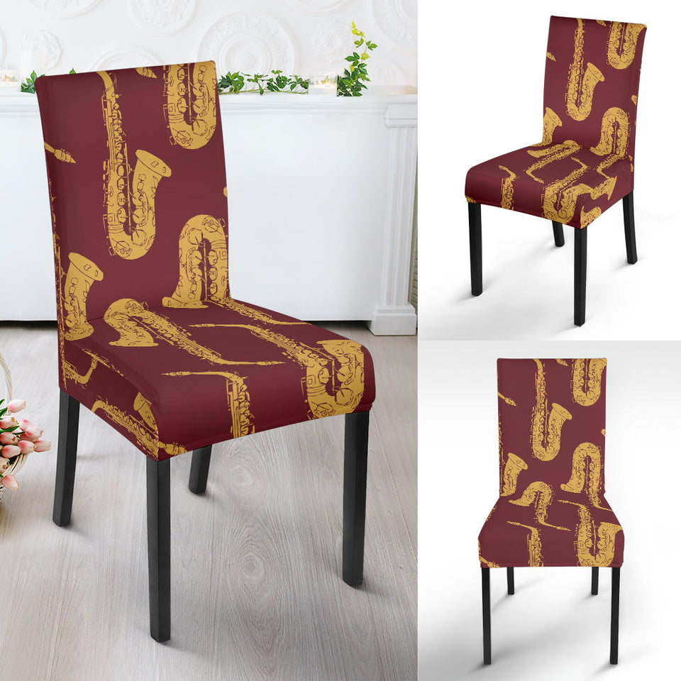 Hand Drawn Gold Saxophone Red Background  Dining Chair Slipcover