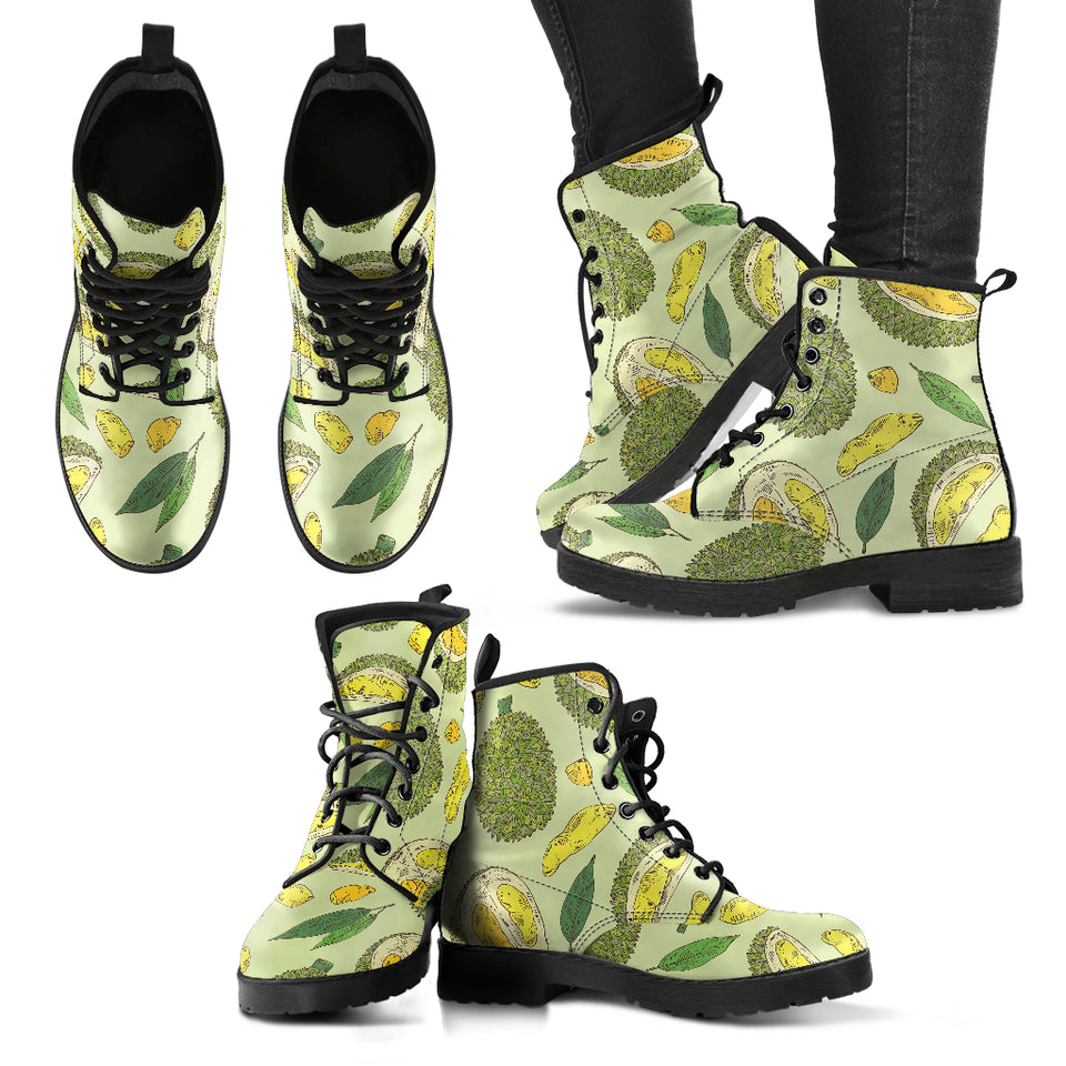 Durian Leaves Pattern Background Leather Boots