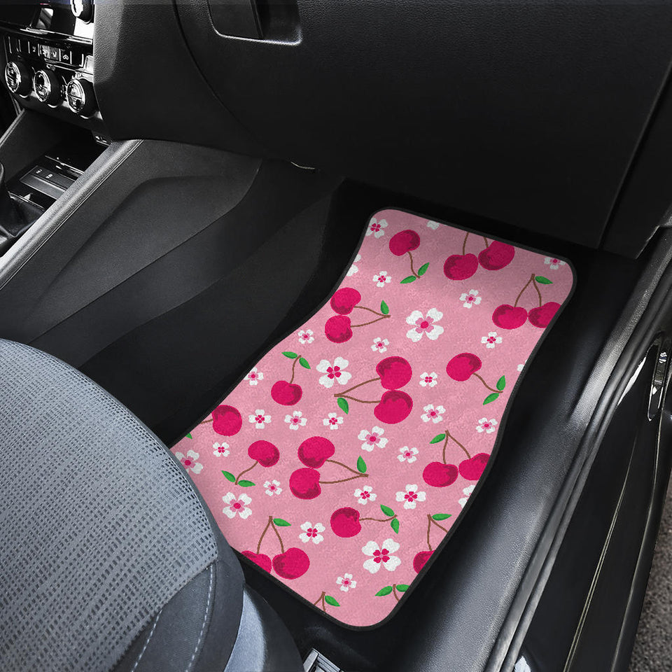 Cherry Flower Pattern Pink Background Front And Back Car Mats