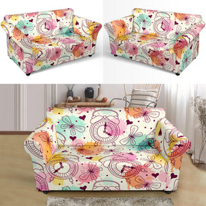 Clock Butterfly Pattern Loveseat Couch Slipcover